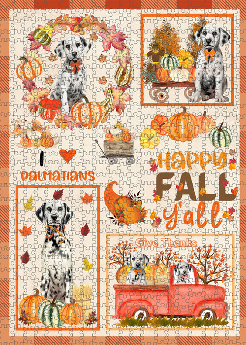 Happy Fall Y'all Pumpkin Dalmatian Dogs Portrait Jigsaw Puzzle for Adults Animal Interlocking Puzzle Game Unique Gift for Dog Lover's with Metal Tin Box