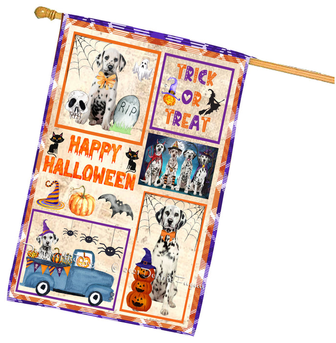 Happy Halloween Trick or Treat Dalmatian Dogs House Flag Outdoor Decorative Double Sided Pet Portrait Weather Resistant Premium Quality Animal Printed Home Decorative Flags 100% Polyester