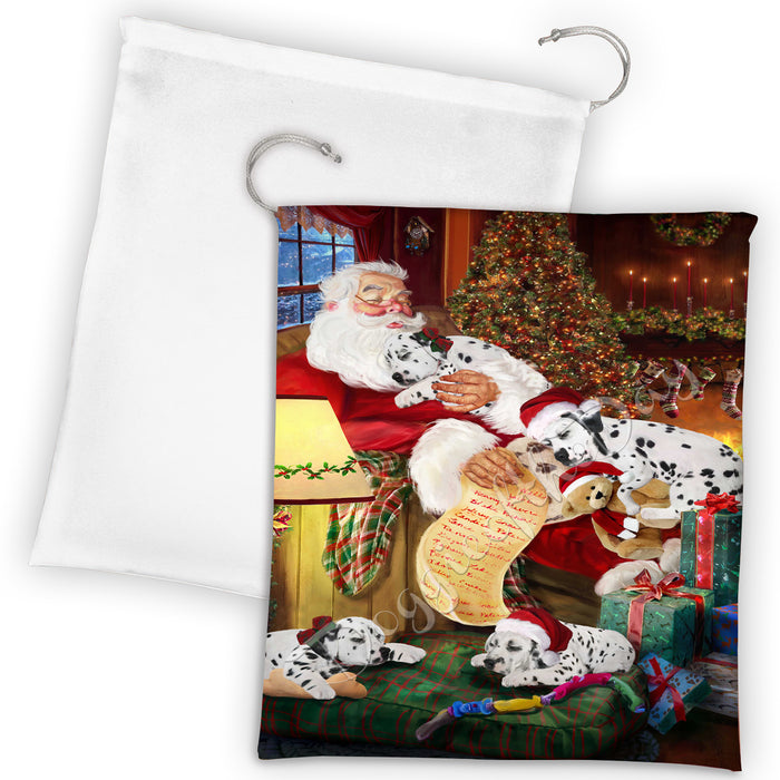 Santa Sleeping with Dalmatian Dogs Drawstring Laundry or Gift Bag LGB48807