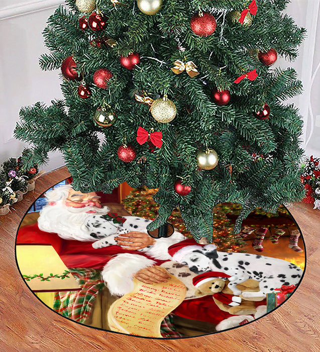 Santa Sleeping with Dalmatian Dogs Christmas Tree Skirt