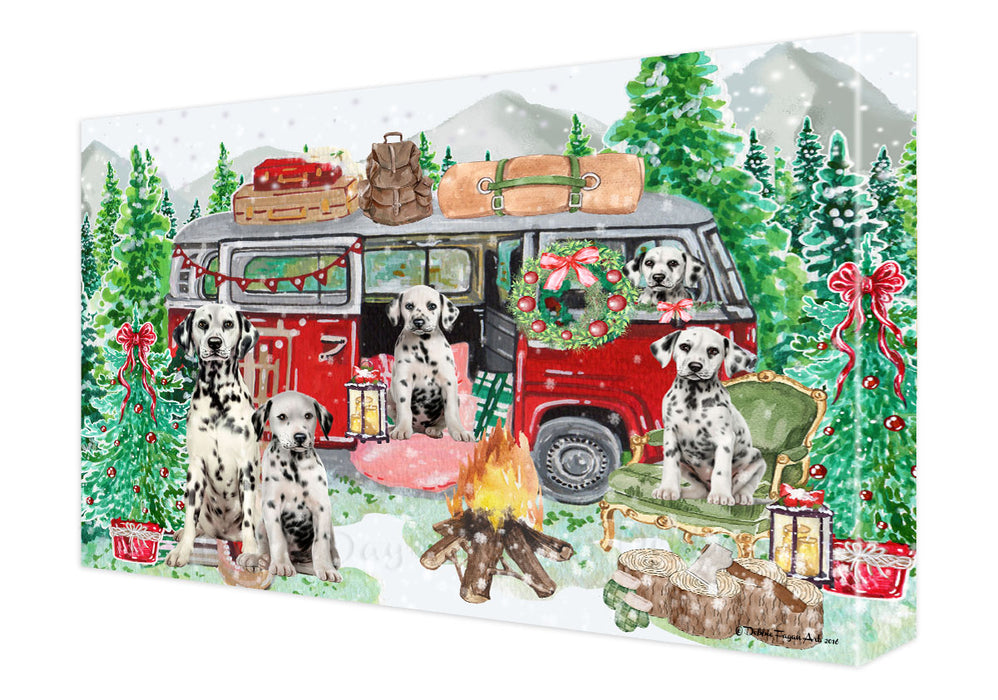 Christmas Time Camping with Dalmatian Dogs Canvas Wall Art - Premium Quality Ready to Hang Room Decor Wall Art Canvas - Unique Animal Printed Digital Painting for Decoration
