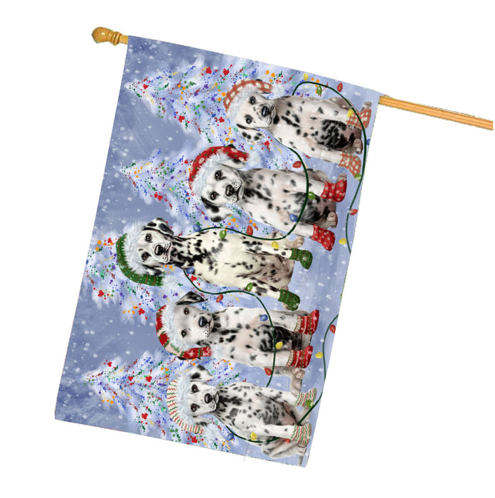 Christmas Lights and Dalmatian Dogs House Flag Outdoor Decorative Double Sided Pet Portrait Weather Resistant Premium Quality Animal Printed Home Decorative Flags 100% Polyester