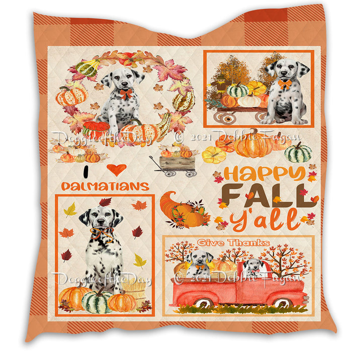Happy Fall Y'all Pumpkin Dalmatian Dogs Quilt Bed Coverlet Bedspread - Pets Comforter Unique One-side Animal Printing - Soft Lightweight Durable Washable Polyester Quilt