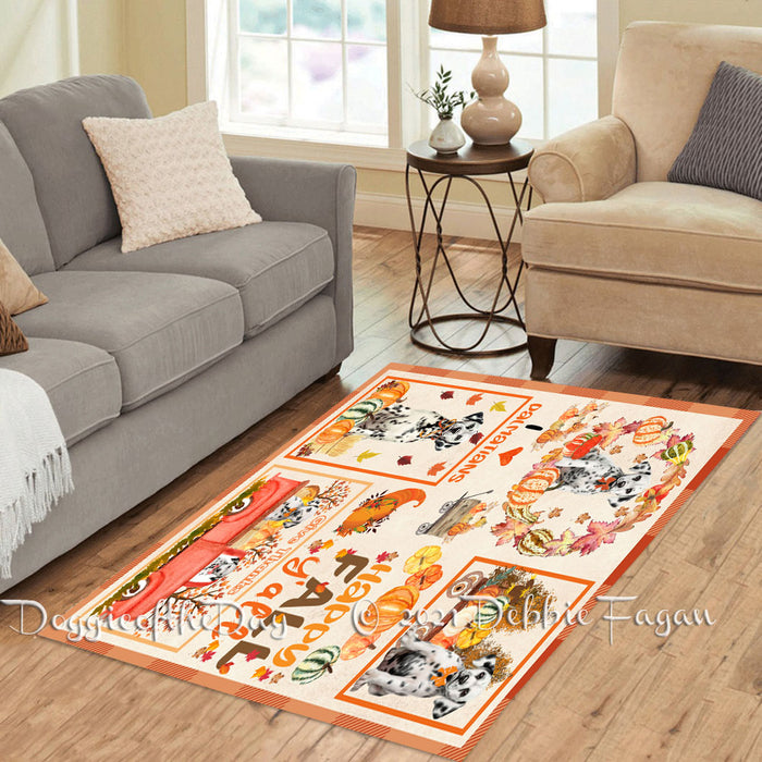 Happy Fall Y'all Pumpkin Dalmatian Dogs Polyester Living Room Carpet Area Rug ARUG66817