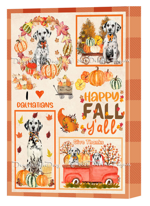 Happy Fall Y'all Pumpkin Dalmatian Dogs Canvas Wall Art - Premium Quality Ready to Hang Room Decor Wall Art Canvas - Unique Animal Printed Digital Painting for Decoration