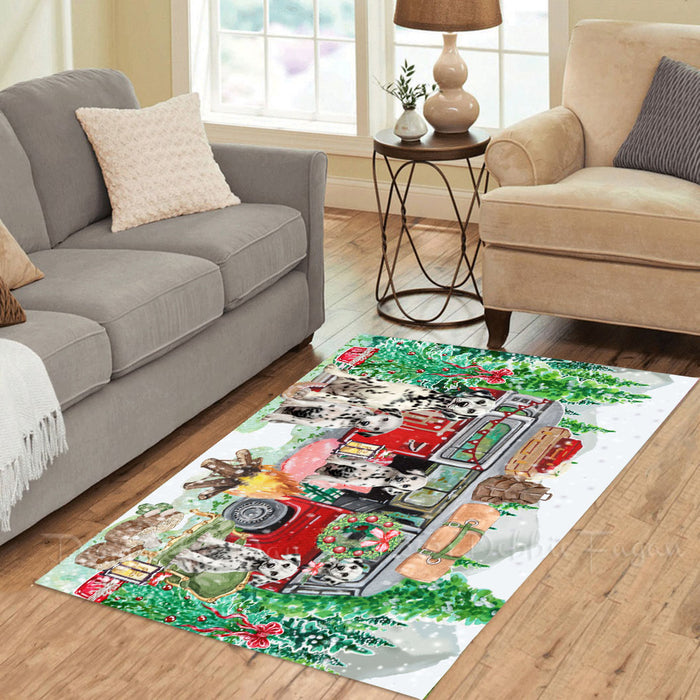 Christmas Time Camping with Dalmatian Dogs Area Rug - Ultra Soft Cute Pet Printed Unique Style Floor Living Room Carpet Decorative Rug for Indoor Gift for Pet Lovers