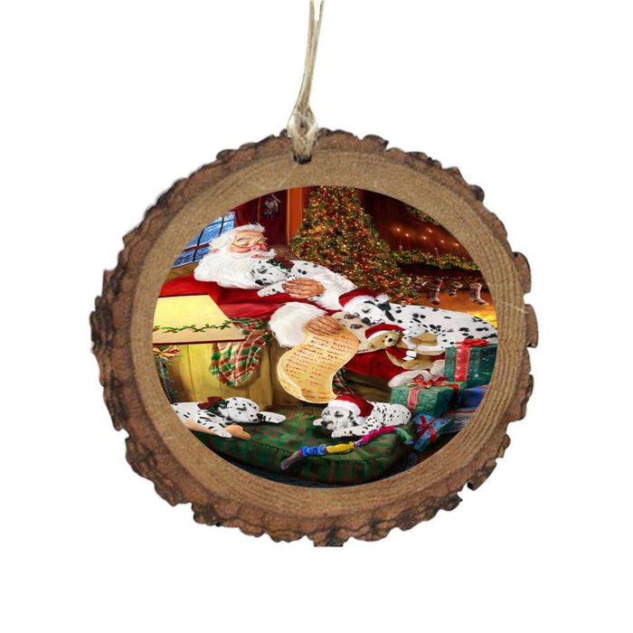 Dalmatians Dog and Puppies Sleeping with Santa Wooden Christmas Ornament WOR49276