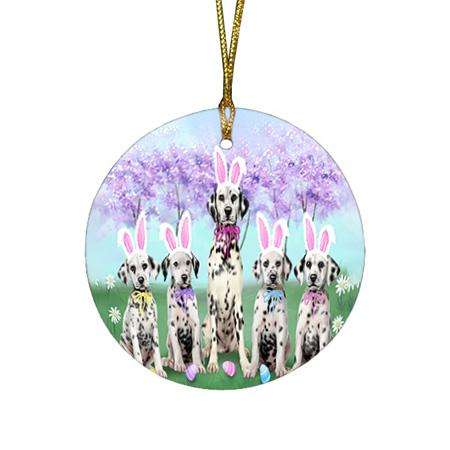 Dalmatians Dog Easter Holiday Round Flat Christmas Ornament RFPOR49128