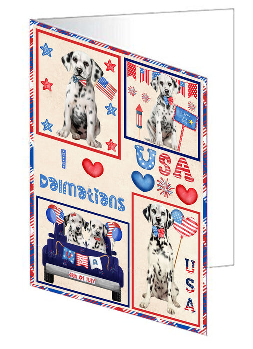 4th of July Independence Day I Love USA Dalmatian Dogs Handmade Artwork Assorted Pets Greeting Cards and Note Cards with Envelopes for All Occasions and Holiday Seasons