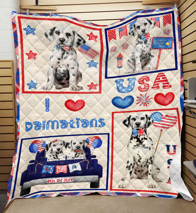 4th of July Independence Day I Love USA Dalmatian Dogs Quilt Bed Coverlet Bedspread - Pets Comforter Unique One-side Animal Printing - Soft Lightweight Durable Washable Polyester Quilt