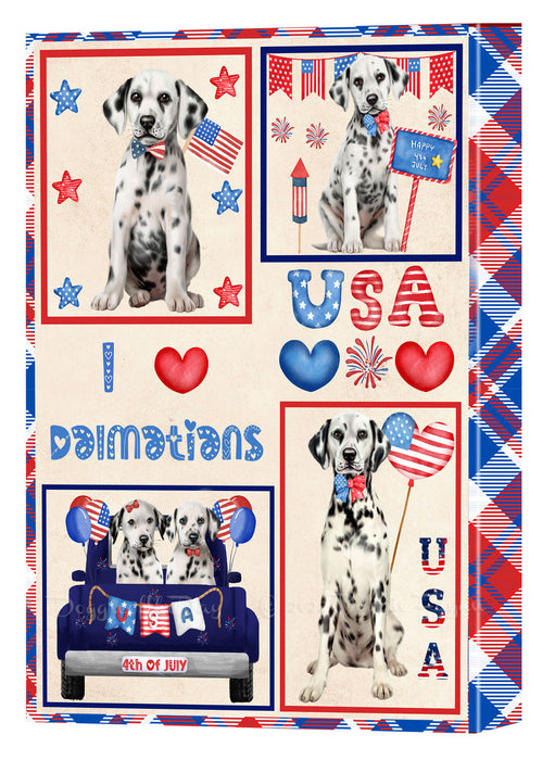 4th of July Independence Day I Love USA Dalmatian Dogs Canvas Wall Art - Premium Quality Ready to Hang Room Decor Wall Art Canvas - Unique Animal Printed Digital Painting for Decoration