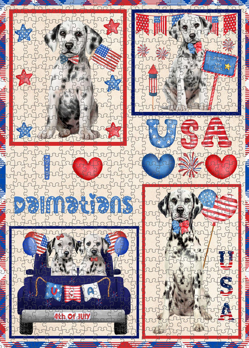 4th of July Independence Day I Love USA Dalmatian Dogs Portrait Jigsaw Puzzle for Adults Animal Interlocking Puzzle Game Unique Gift for Dog Lover's with Metal Tin Box