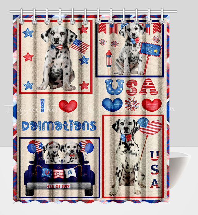 4th of July Independence Day I Love USA Dalmatian Dogs Shower Curtain Pet Painting Bathtub Curtain Waterproof Polyester One-Side Printing Decor Bath Tub Curtain for Bathroom with Hooks