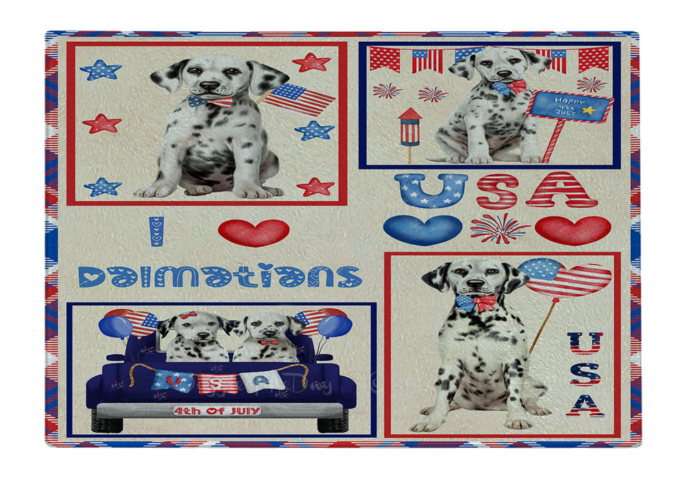 4th of July Independence Day I Love USA Dalmatian Dogs Cutting Board - For Kitchen - Scratch & Stain Resistant - Designed To Stay In Place - Easy To Clean By Hand - Perfect for Chopping Meats, Vegetables