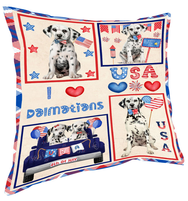 4th of July Independence Day I Love USA Dalmatian Dogs Pillow with Top Quality High-Resolution Images - Ultra Soft Pet Pillows for Sleeping - Reversible & Comfort - Ideal Gift for Dog Lover - Cushion for Sofa Couch Bed - 100% Polyester