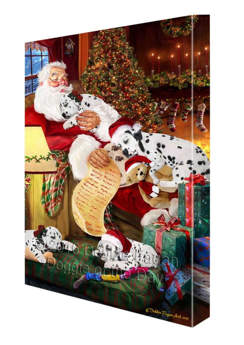 Dalmation Dog and Puppies Sleeping with Santa Canvas Gallery Wrap 1.5" Inch