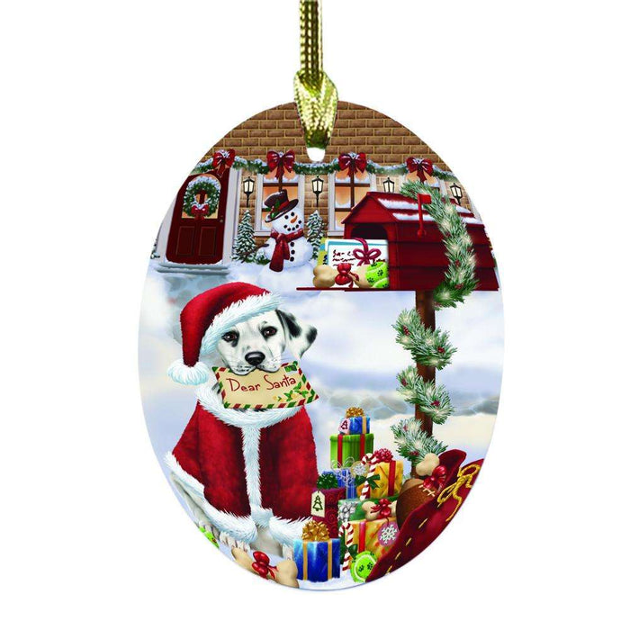 Dalmation Dog Dear Santa Letter Christmas Holiday Mailbox Oval Glass Christmas Ornament OGOR49042