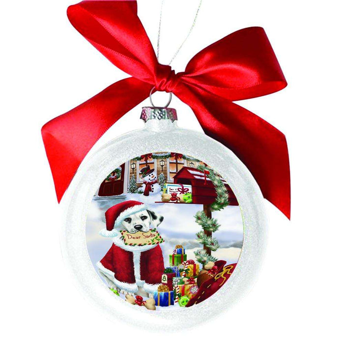 Dalmation Dog Dear Santa Letter Christmas Holiday Mailbox White Round Ball Christmas Ornament WBSOR49042