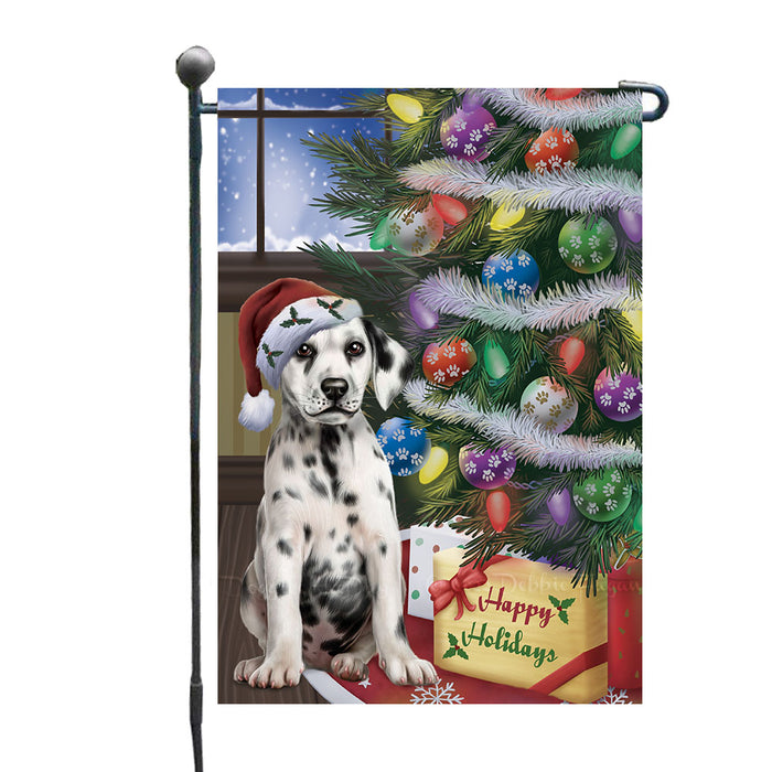 Christmas Tree with Presents Dalmatian Dog Garden Flags Outdoor Decor for Homes and Gardens Double Sided Garden Yard Spring Decorative Vertical Home Flags Garden Porch Lawn Flag for Decorations