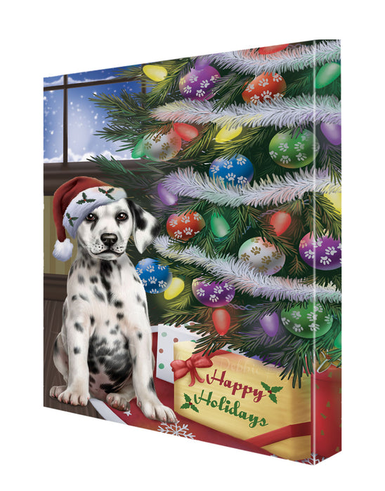 Christmas Tree with Presents Dalmatian Dog Canvas Wall Art - Premium Quality Ready to Hang Room Decor Wall Art Canvas - Unique Animal Printed Digital Painting for Decoration