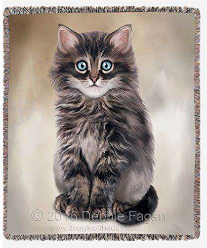 Dark Grey Kitty Art Portrait Print Woven Throw Blanket 54 X 38