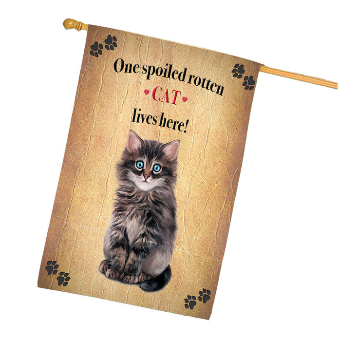 Spoiled Rotten Dark Grey Cat House Flag Outdoor Decorative Double Sided Pet Portrait Weather Resistant Premium Quality Animal Printed Home Decorative Flags 100% Polyester FLG68323
