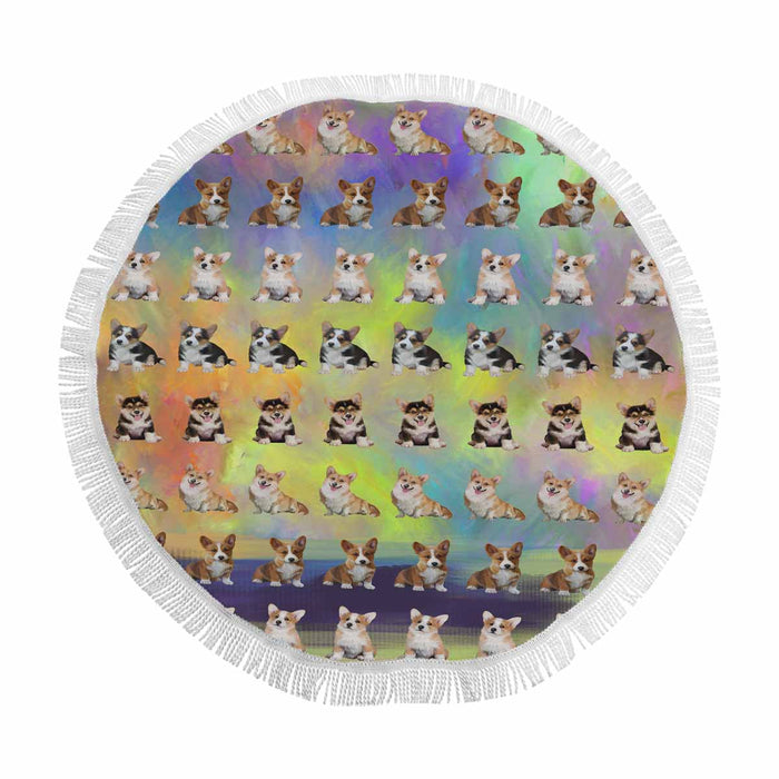 Corgi Dogs  Round Beach Mat 59’’