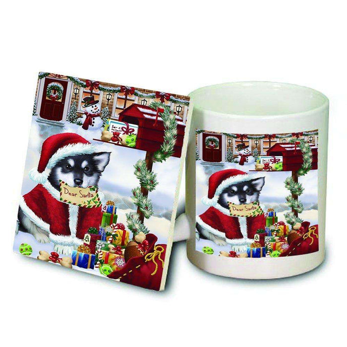 Dear Santa Mailbox Christmas Letter Alaskan Malamute Dog Mug and Coaster Set