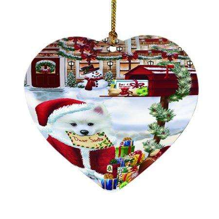 Dear Santa Mailbox Christmas Letter American Eskimo Dog Heart Ornament D114