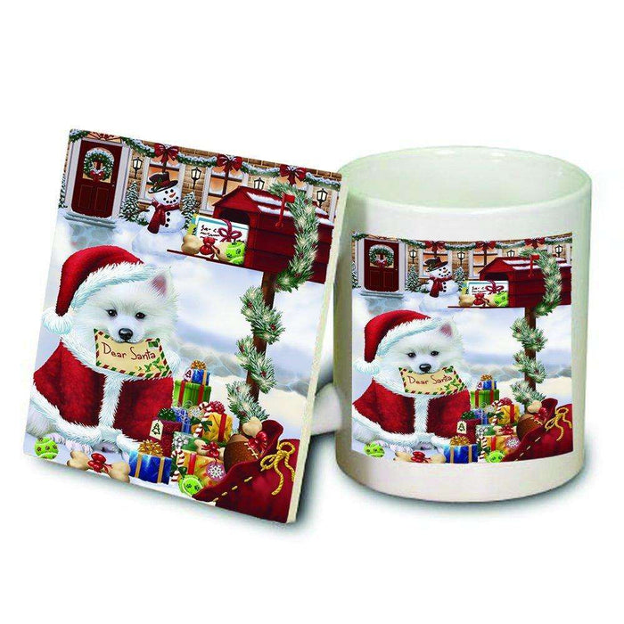 Dear Santa Mailbox Christmas Letter American Eskimo Dog Mug and Coaster Set