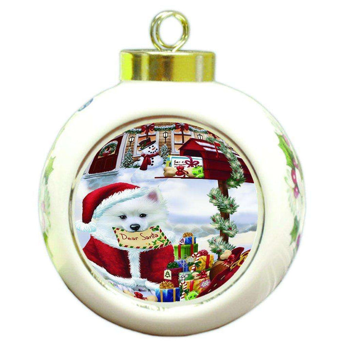 Dear Santa Mailbox Christmas Letter American Eskimo Dog Round Ball Ornament D114