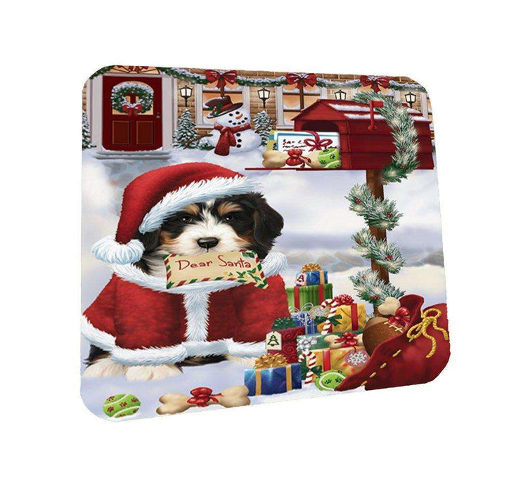 Dear Santa Mailbox Christmas Letter Bernedoodle Dog Coasters Set of 4
