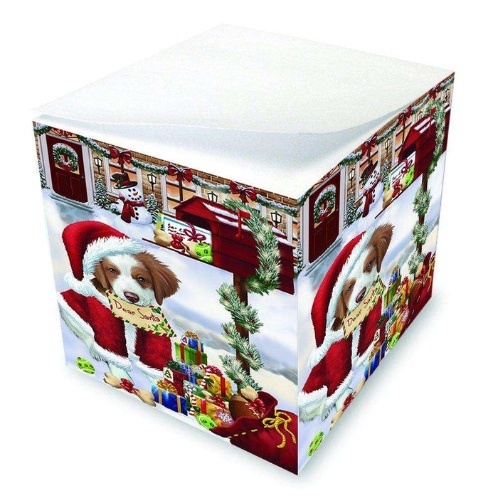 Dear Santa Mailbox Christmas Letter Brittany Spaniel Dog Note Cube D112