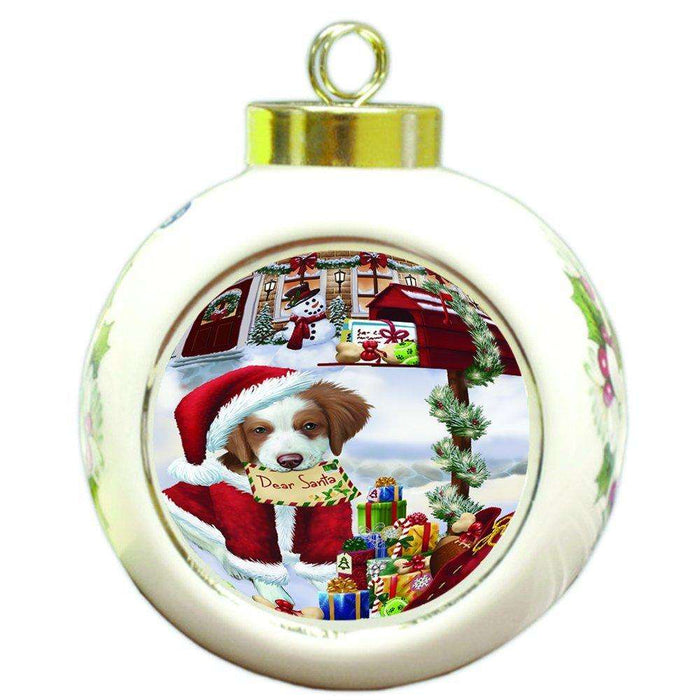 Dear Santa Mailbox Christmas Letter Brittany Spaniel Dog Round Ball Ornament D116