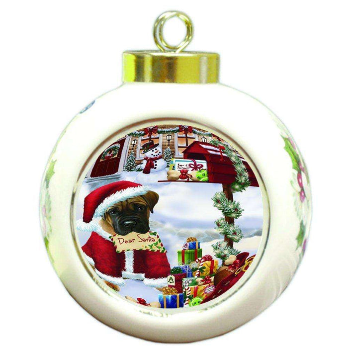 Dear Santa Mailbox Christmas Letter Bullmastiff Dog Round Ball Ornament D117