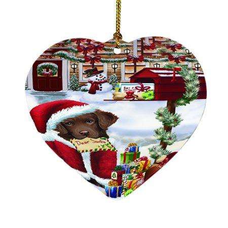 Dear Santa Mailbox Christmas Letter Chesapeake Bay Retriever Dog Heart Ornament D118