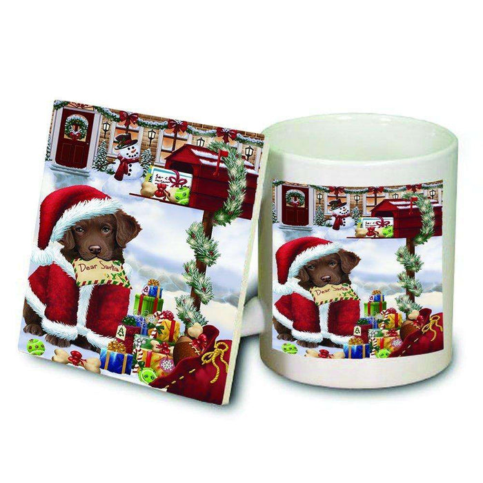 Dear Santa Mailbox Christmas Letter Chesapeake Bay Retriever Dog Mug and Coaster Set