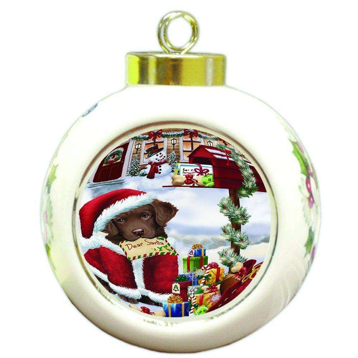 Dear Santa Mailbox Christmas Letter Chesapeake Bay Retriever Dog Round Ball Ornament D118