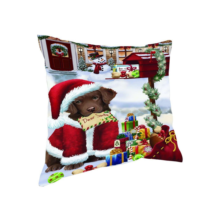 Dear Santa Mailbox Christmas Letter Chesapeake Bay Retriever Dog Throw Pillow
