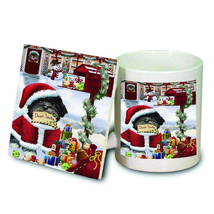 Dear Santa Mailbox Christmas Letter Lhasa Apso Dog Mug and Coaster Set