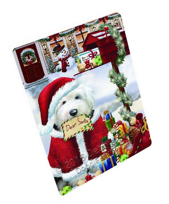 Dear Santa Mailbox Christmas Letter Old English Sheepdog Dog Art Portrait Print Woven Throw Sherpa Plush Fleece Blanket