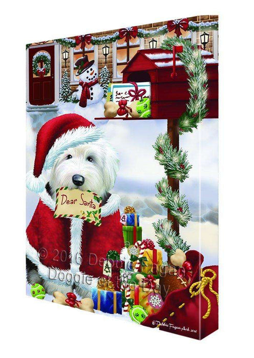 Dear Santa Mailbox Christmas Letter Old English Sheepdog Dog Canvas Wall Art