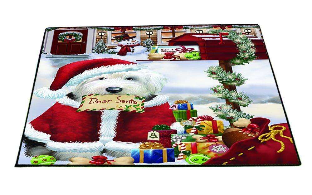 Dear Santa Mailbox Christmas Letter Old English Sheepdog Dog Indoor/Outdoor Floormat