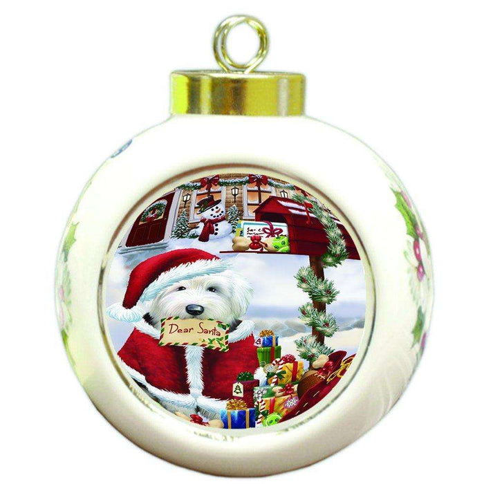 Dear Santa Mailbox Christmas Letter Old English Sheepdog Dog Round Ball Ornament D333