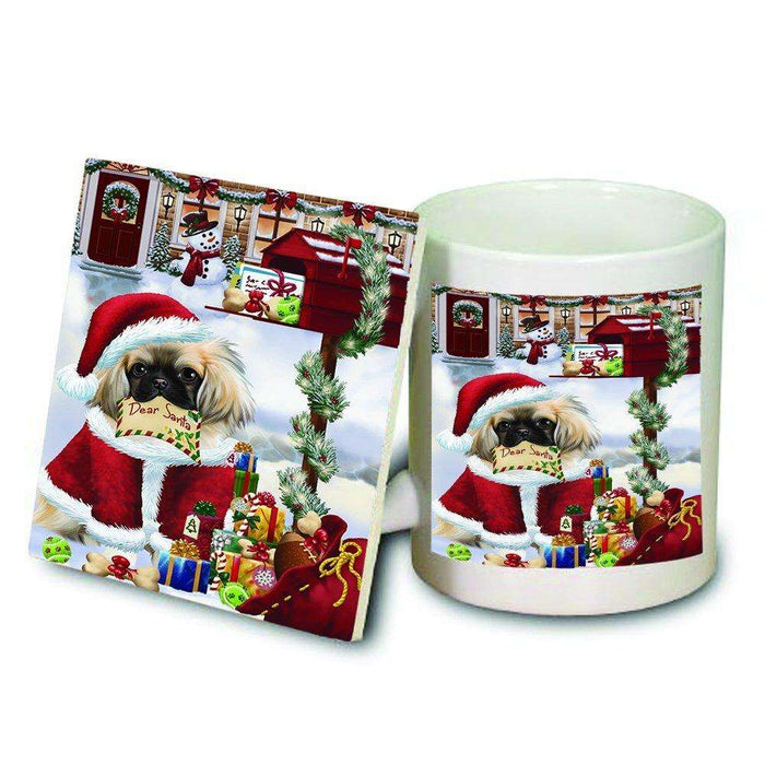 Dear Santa Mailbox Christmas Letter Pekingese Dog Mug and Coaster Set