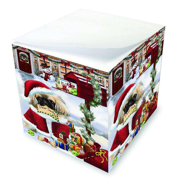 Dear Santa Mailbox Christmas Letter Pekingese Dog Note Cube D117
