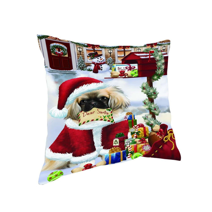 Dear Santa Mailbox Christmas Letter Pekingese Dog Throw Pillow