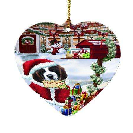 Dear Santa Mailbox Christmas Letter Saint Bernard Dog Heart Ornament D334