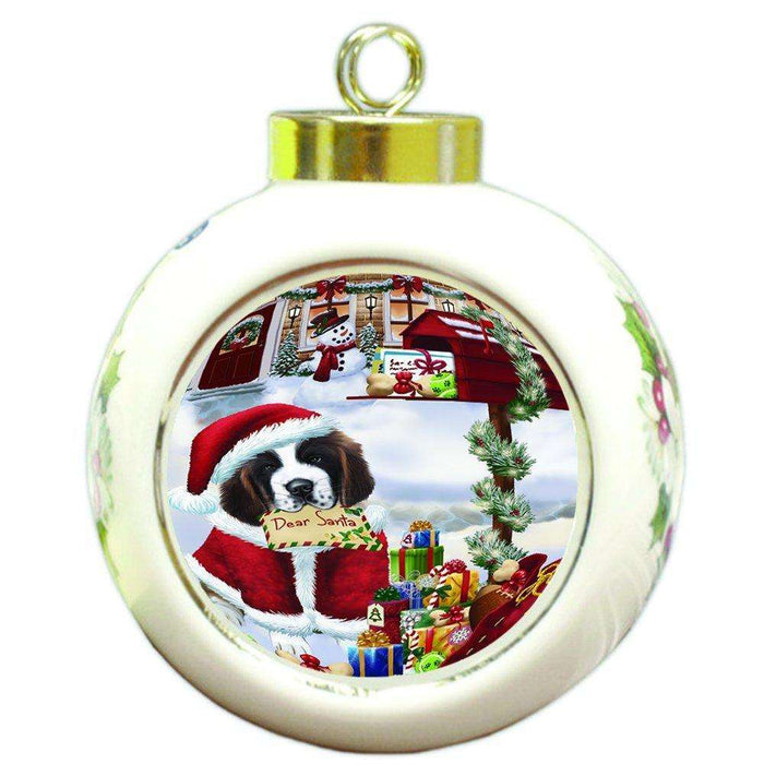 Dear Santa Mailbox Christmas Letter Saint Bernard Dog Round Ball Ornament D334