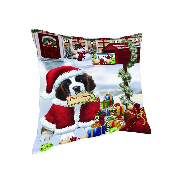 Dear Santa Mailbox Christmas Letter Saint Bernard Dog Throw Pillow